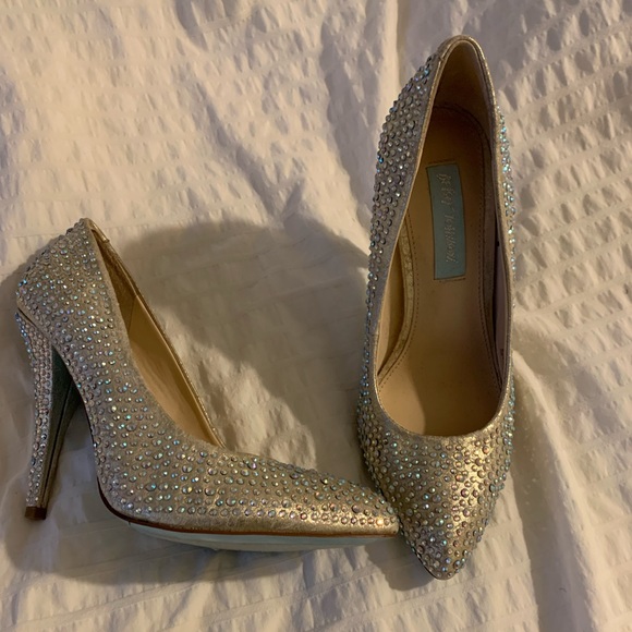 Betsey Johnson Shoes - Betsey Johnson rhinestone heels, perfect wedding shoes